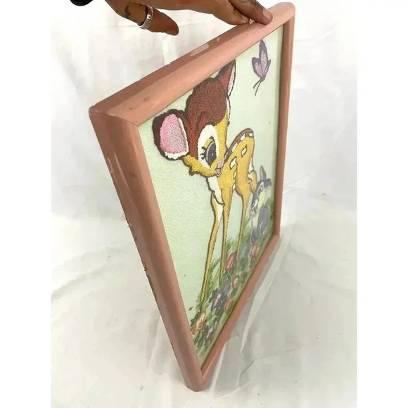 VTG Embroidery Bambi & Thumper Needlework Framed 80's MCM Wall Art 11.5"X14.5" - Picture 12 of 12